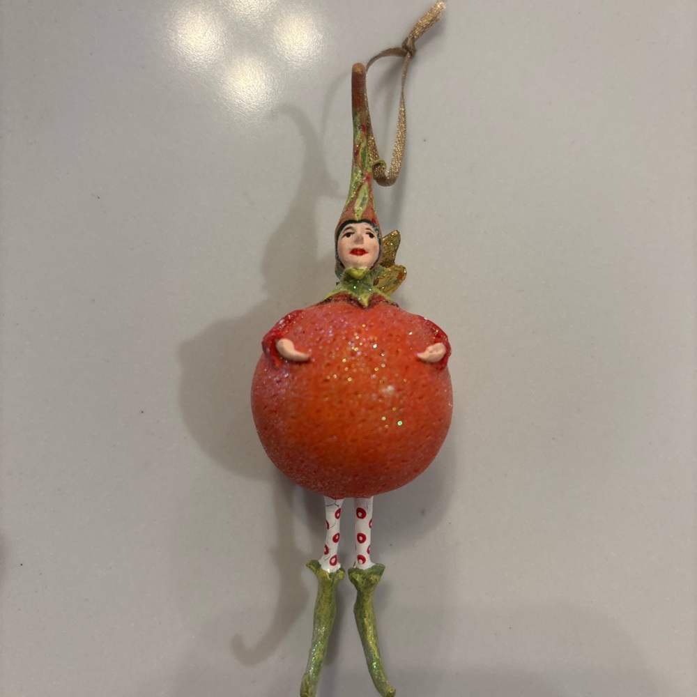 Patience Brewster Krinkles Ornament Orange with Green Accents
